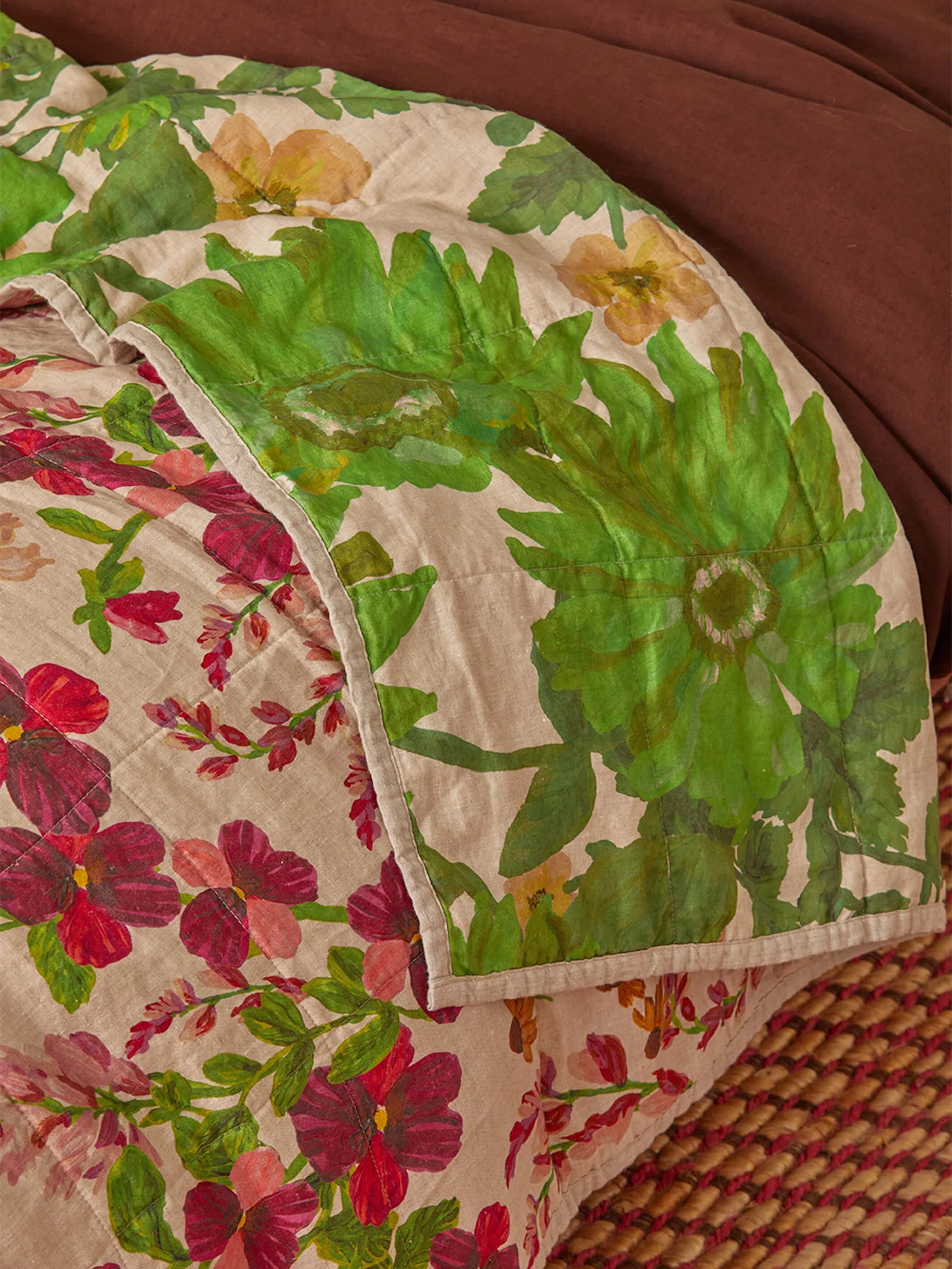 BONNIE AND NEIL Quilted Throw LUPIN MULTI / MARIGOLD LEAF