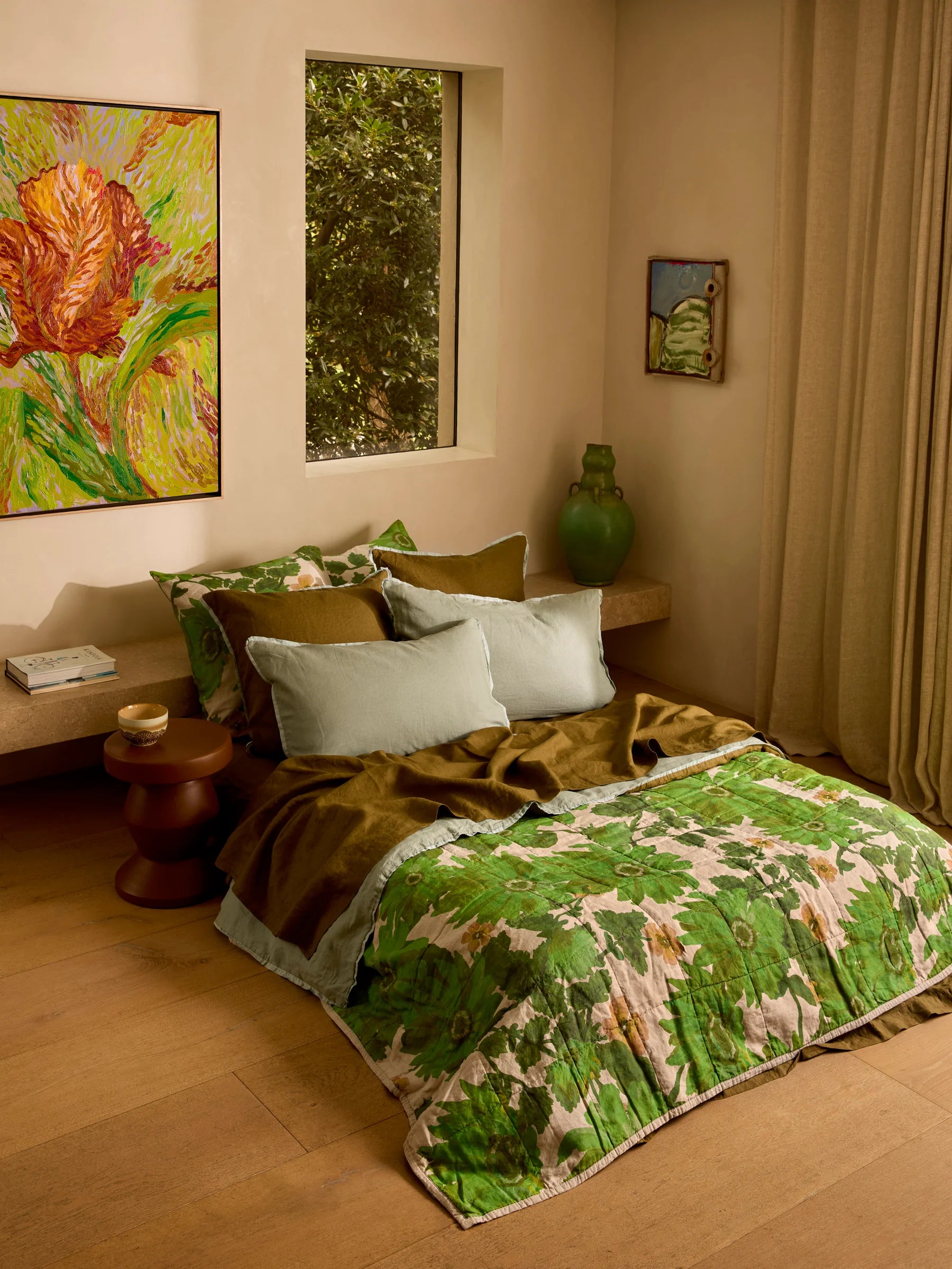 BONNIE AND NEIL Quilted Throw LUPIN MULTI / MARIGOLD LEAF