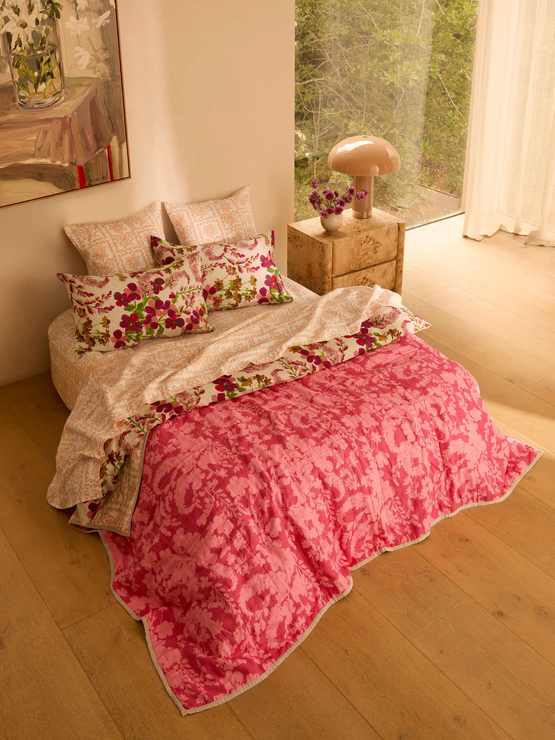 BONNIE AND NEIL Quilted Throw PETAL PINK / DAISY BUFF