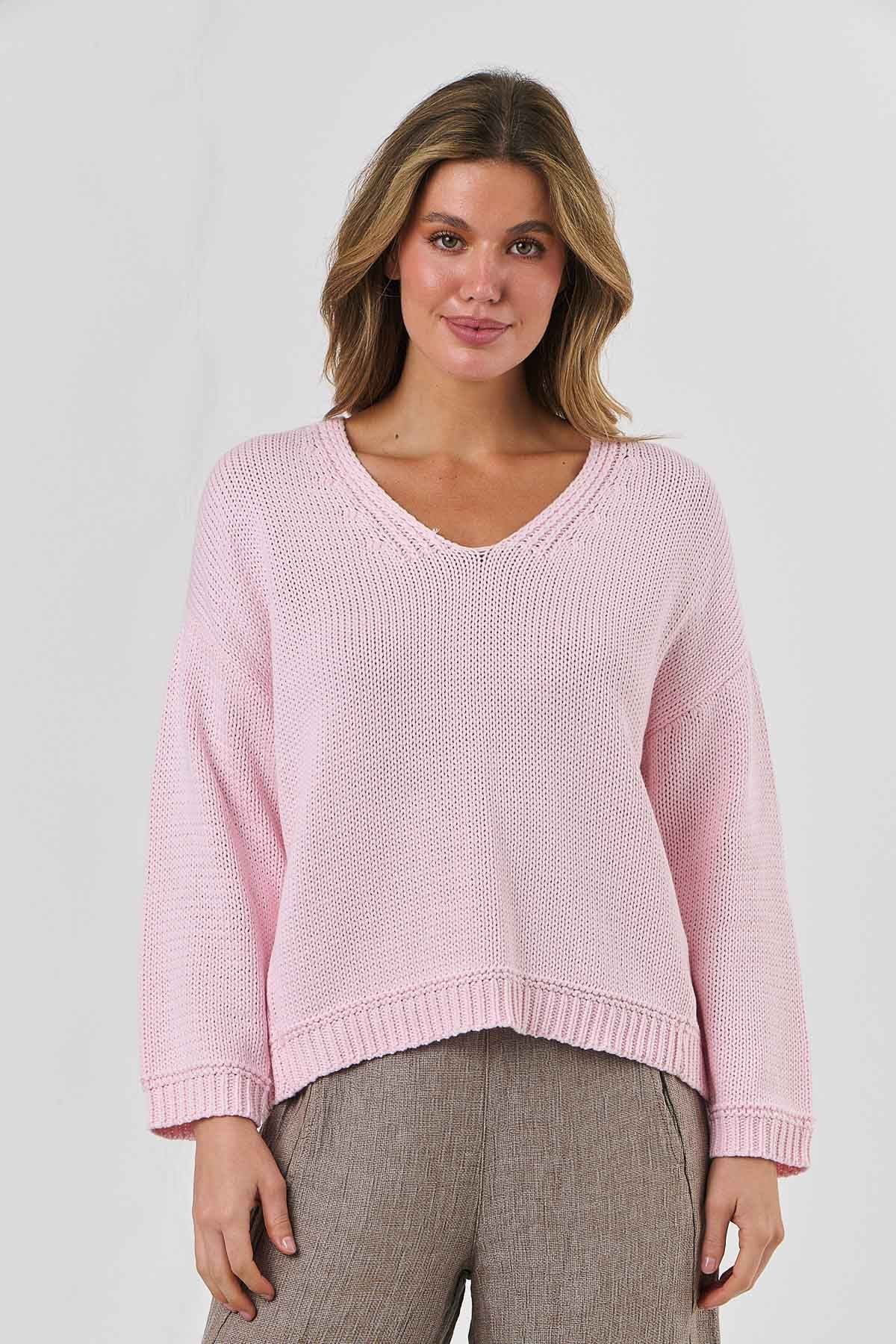 NATURALS V Neck Knit PINK