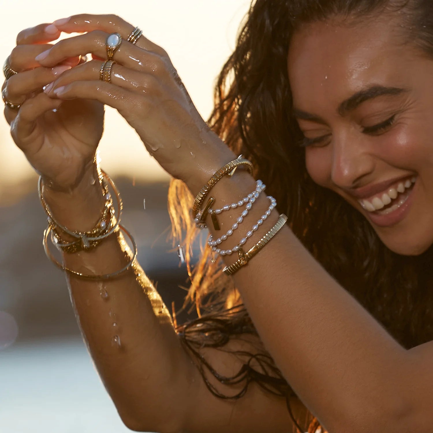Arms of Eve Amber Pearl and Gold Bracelet