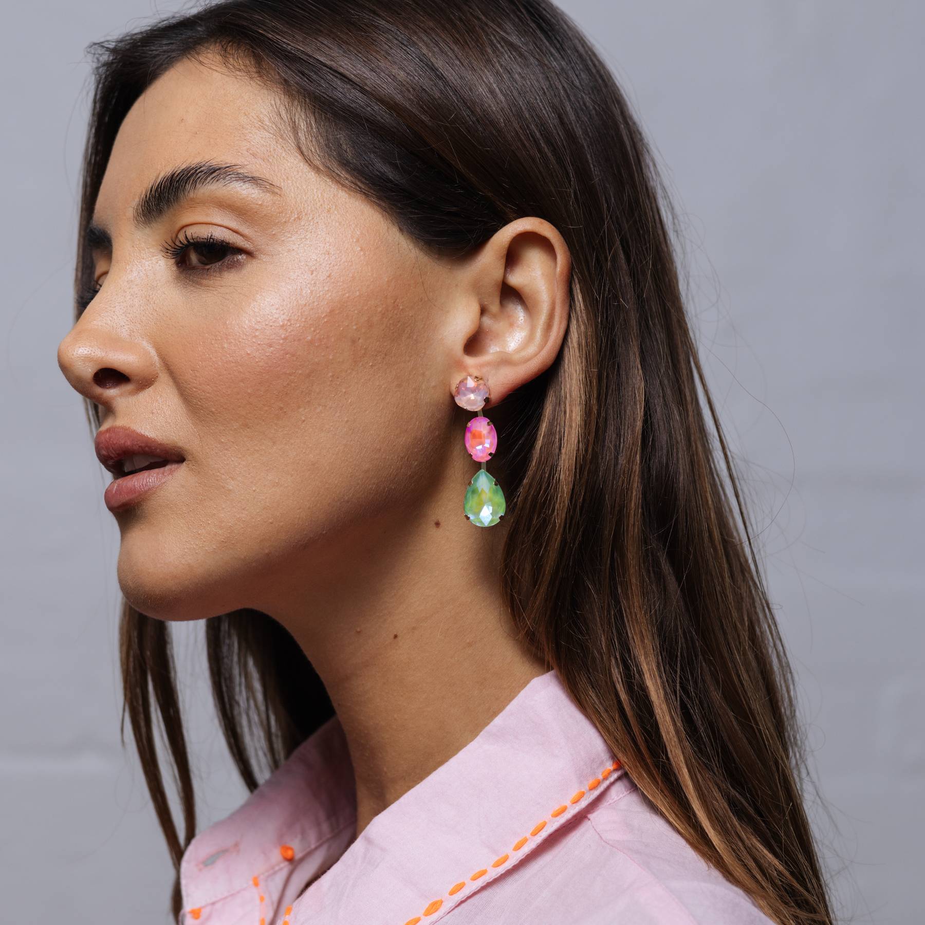 Annabel Statement Earrings PINK/GREEN