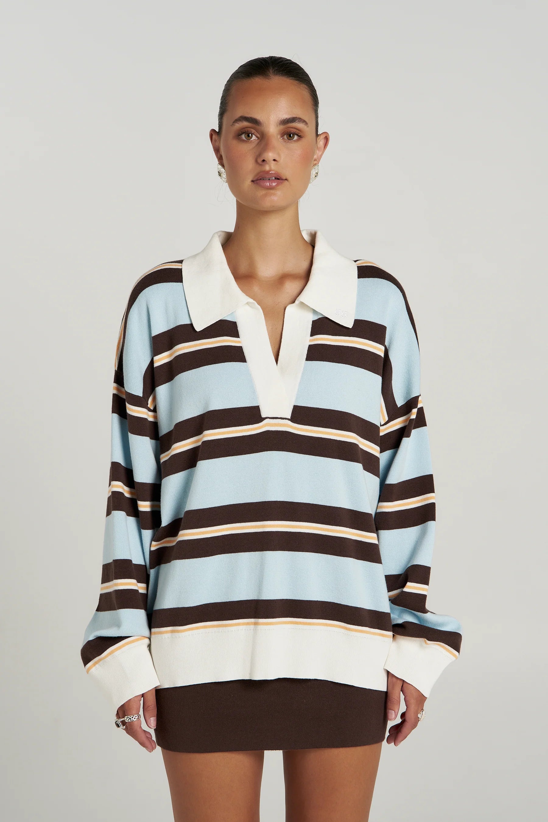 SUMMI SUMMI Stripe LS Polo APEROL STRIPE