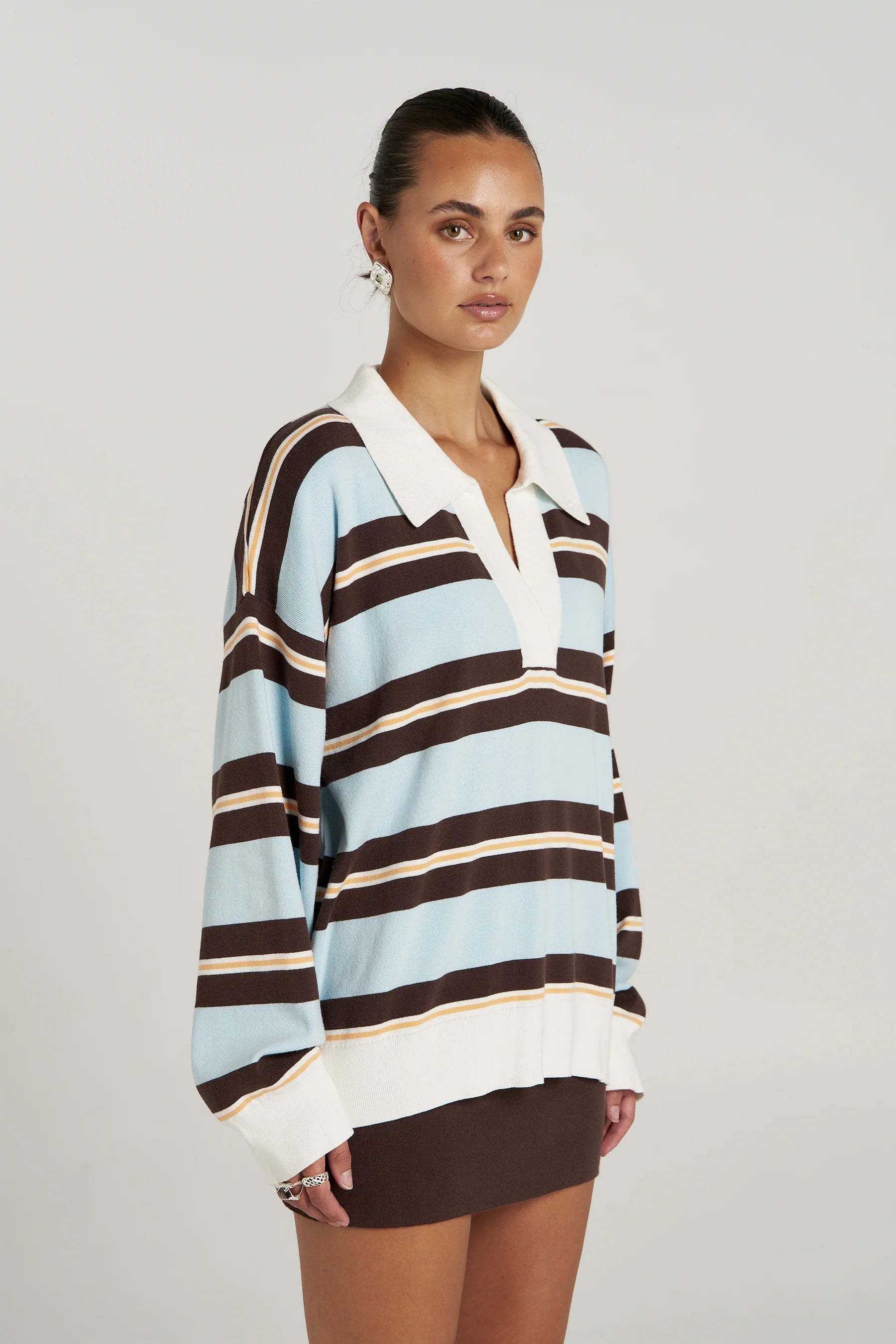 SUMMI SUMMI Stripe LS Polo APEROL STRIPE