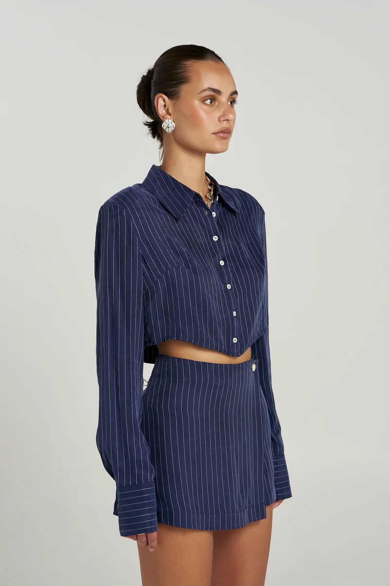 SUMMI SUMMI Asym Skort NAVY PINSTRIPE