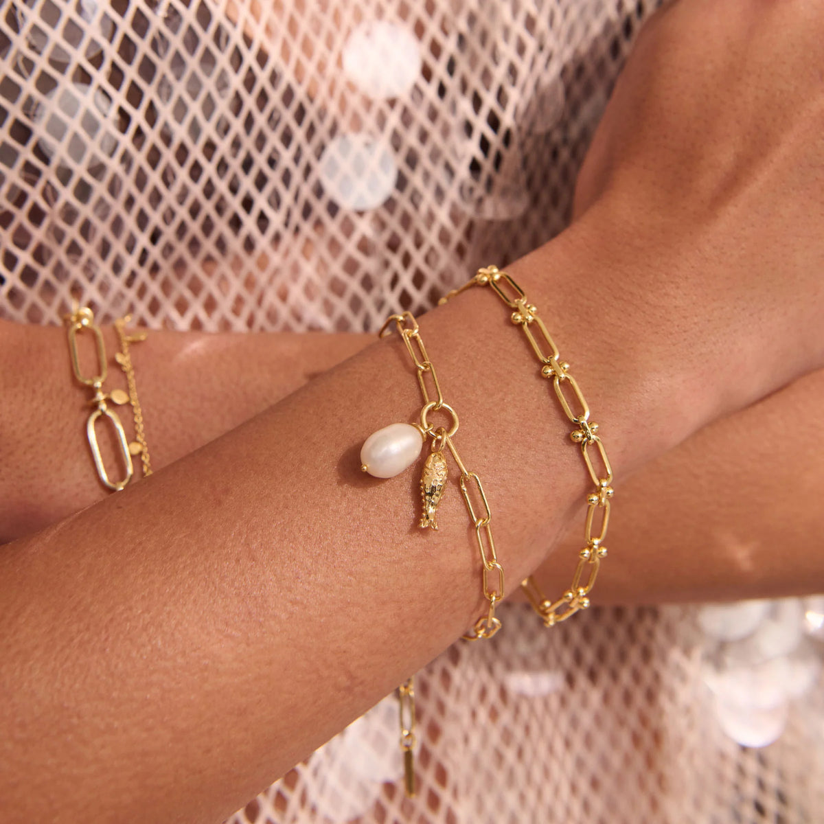 MURKANI Of the Sea Fish & Pearl Bracelet GOLD