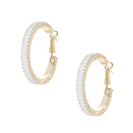 SUN Crystal Hoop Earrings WHITE