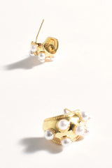 Curved Gold Earring with PEARLS