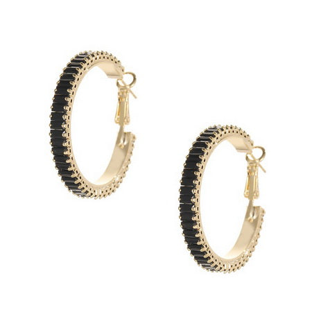 SUN Crystal Hoop Earrings BLACK