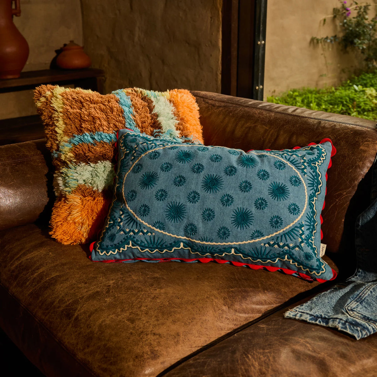 SAGE X CLARE Anneliese Reversible Denim Cushion POPPY