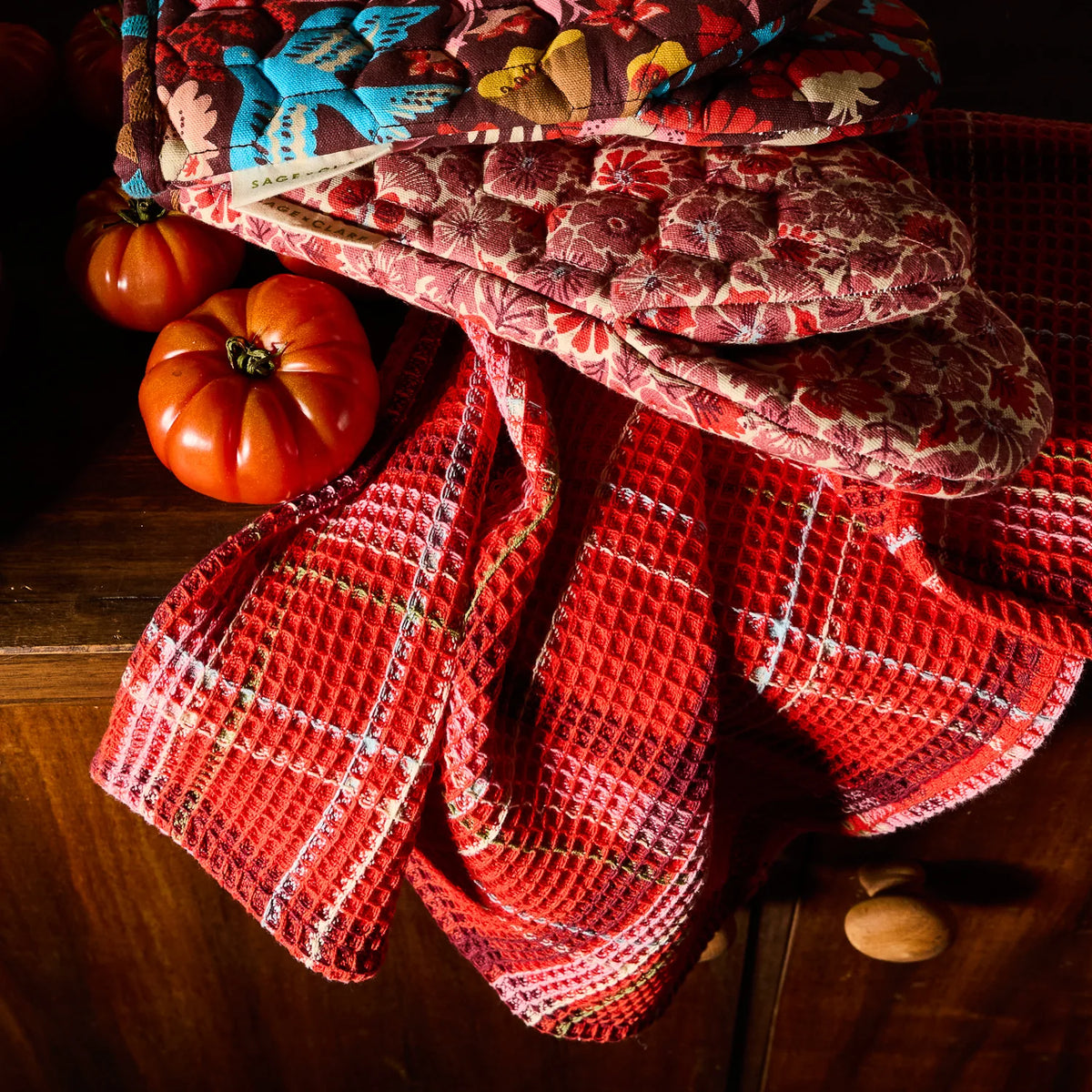 SAGE X CLARE Frances Waffle Tea Towel POPPY