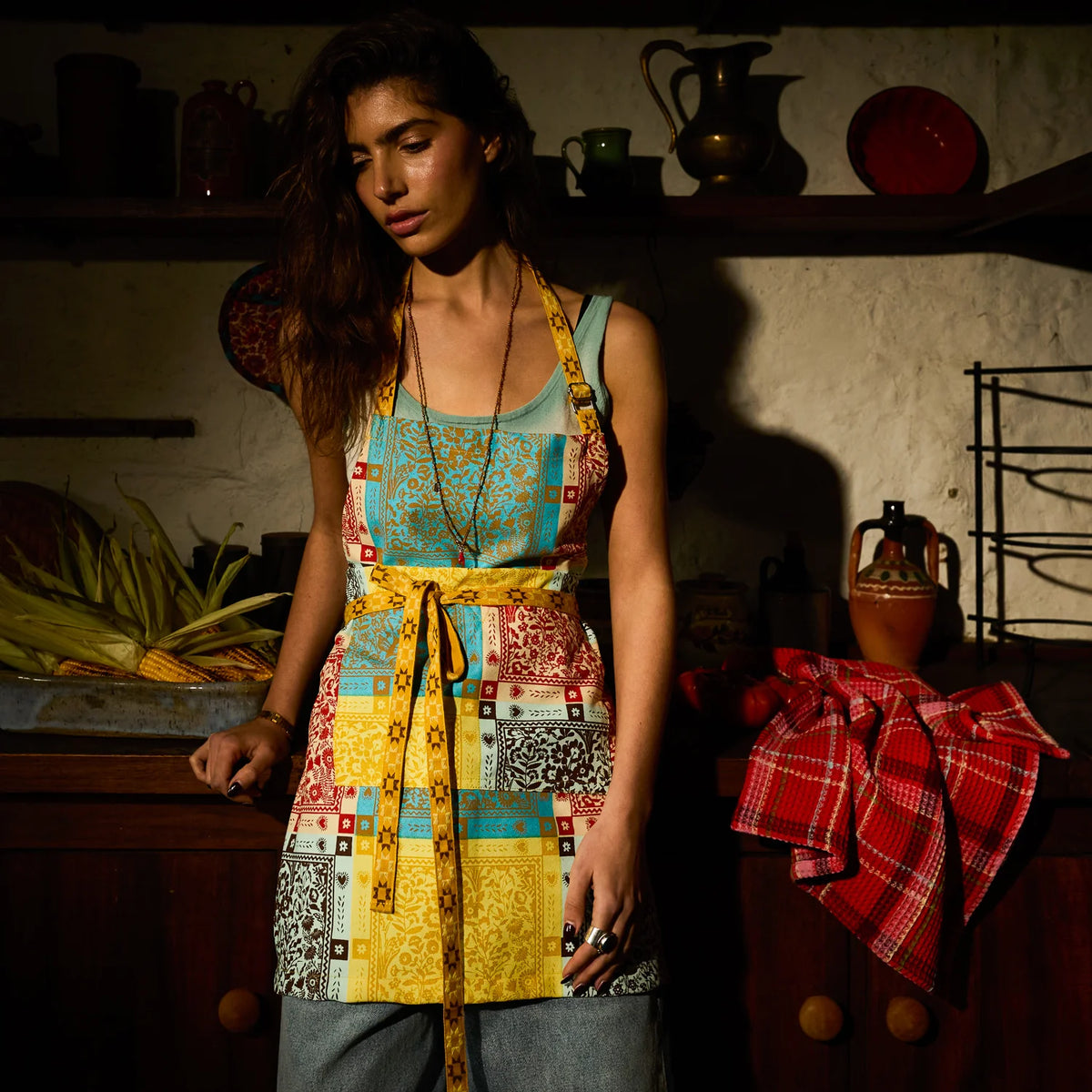 SAGE X CLARE Frances Waffle Tea Towel POPPY