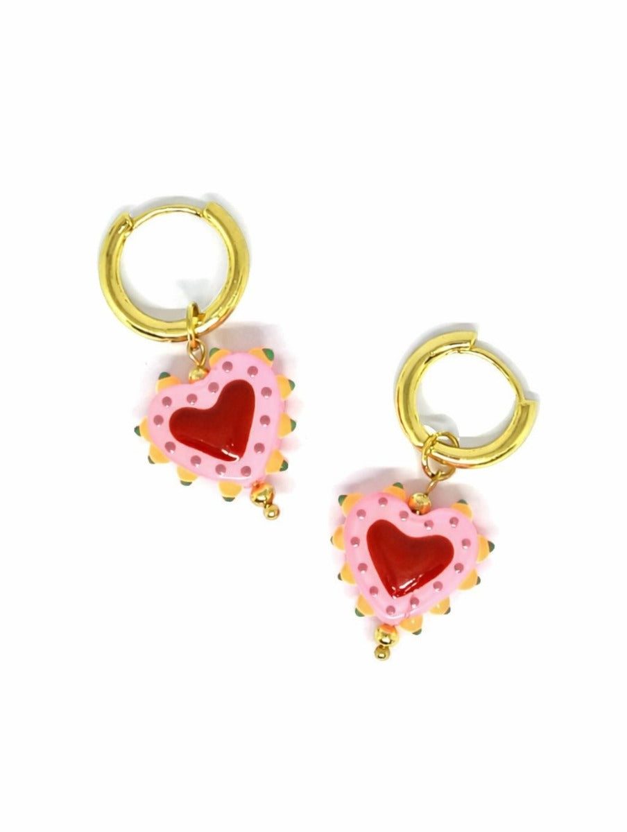 Hanging Painted Heart Huggie PINK