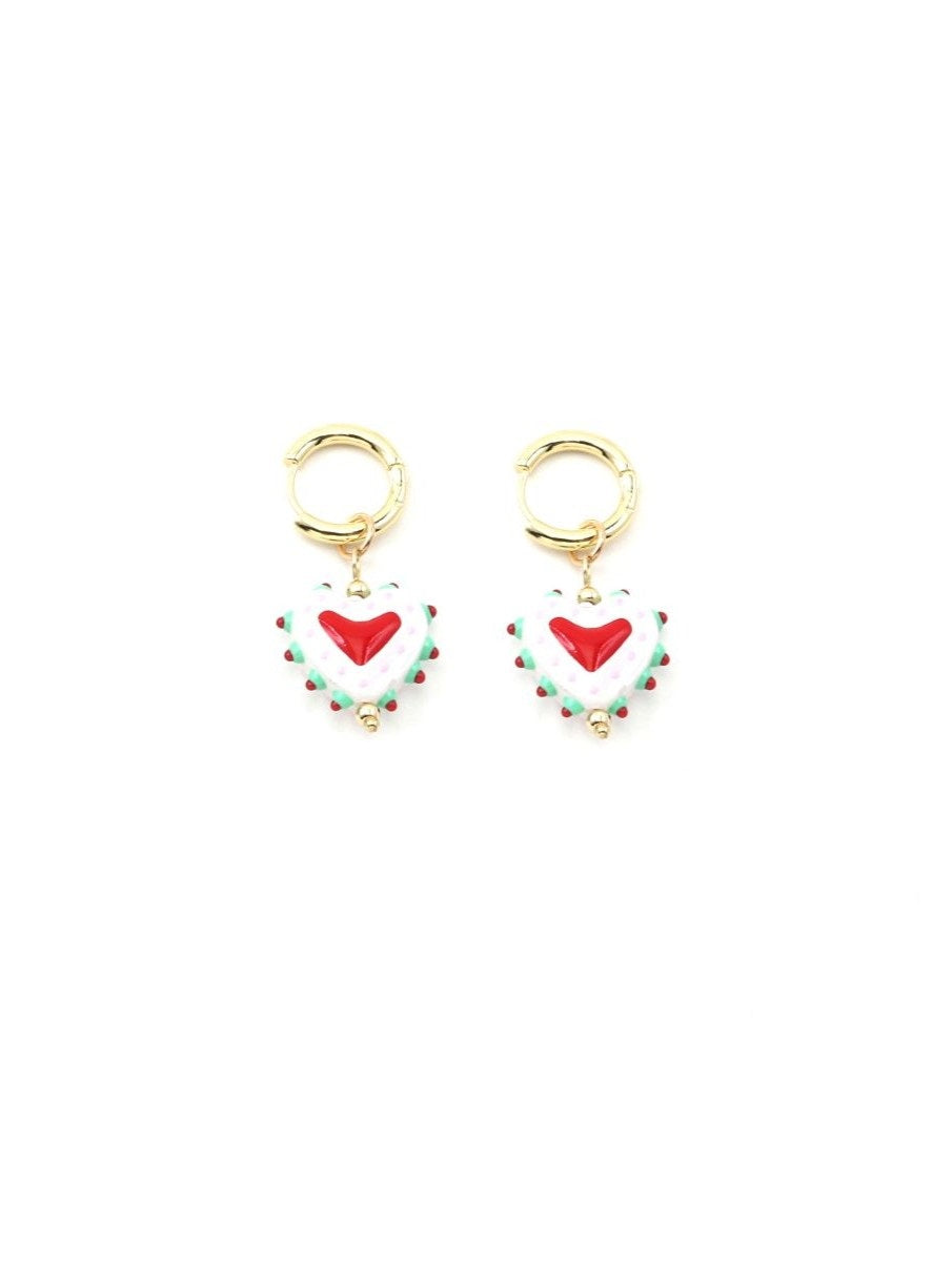 Hanging Painted Heart Huggie WHITE