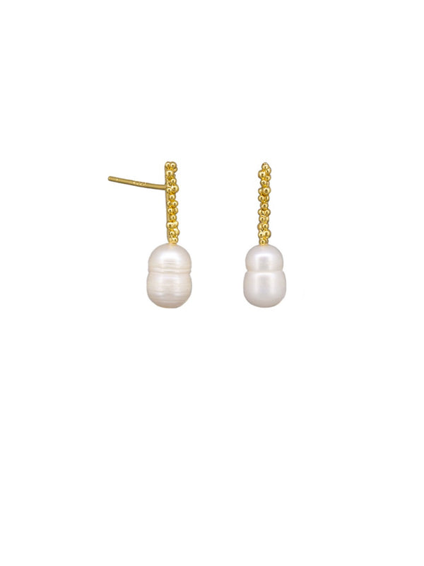 Tiger Tree Gold Pearl Bar Earring