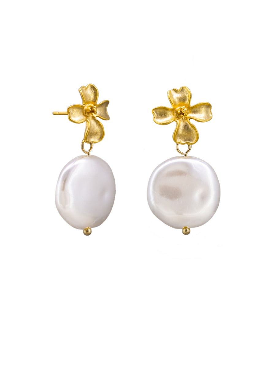 TT24 Matte Gold Flower Earring PEARL