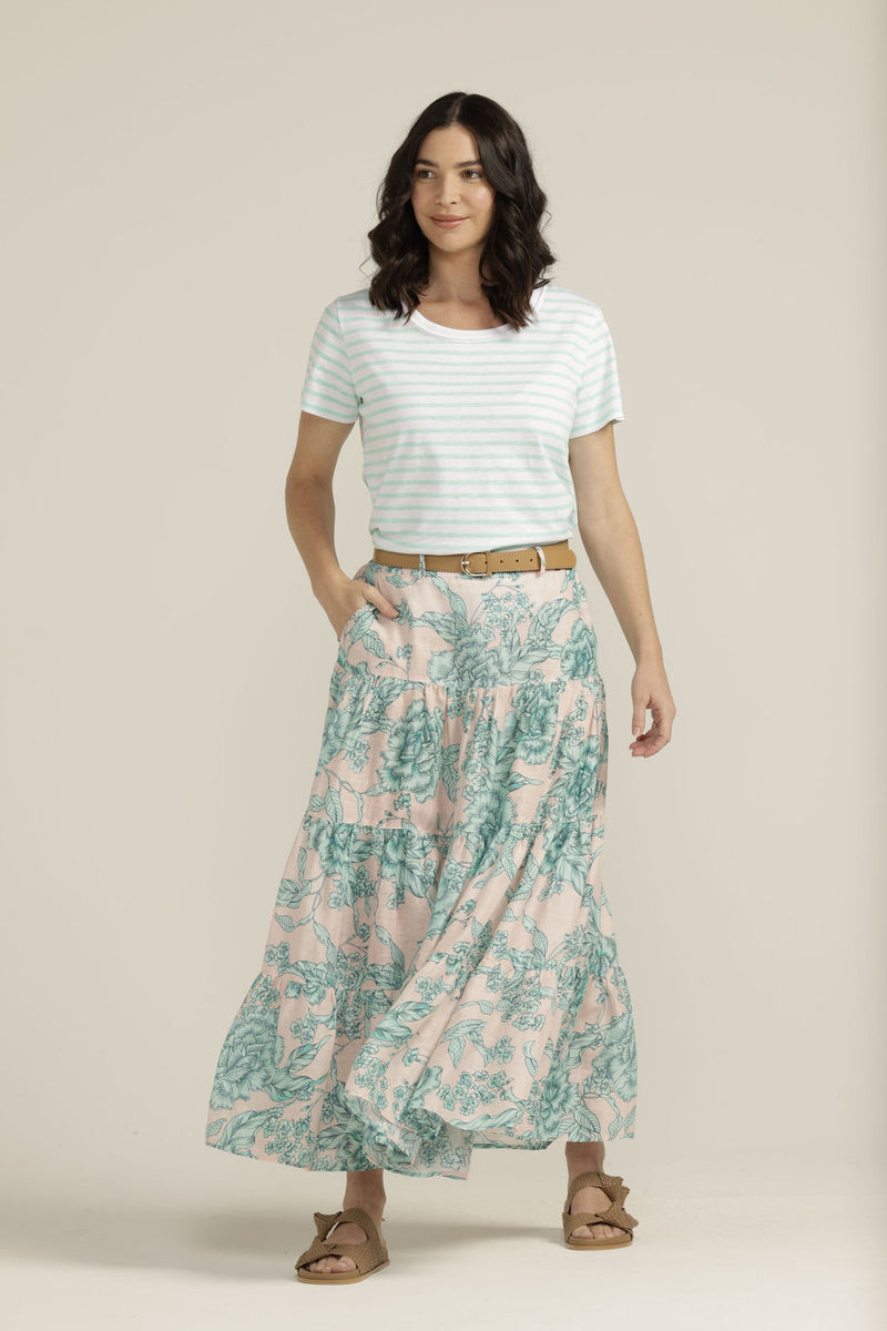 Printed Tiered Skirt PINK/AQUA