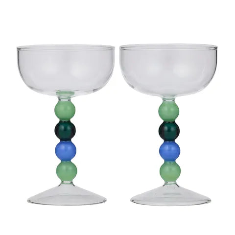 WINTON Coupe Glasses Set 2 BLUE/GREEN