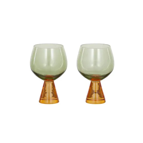 Pyramid Glass Goblet SET OF 2 AMBER