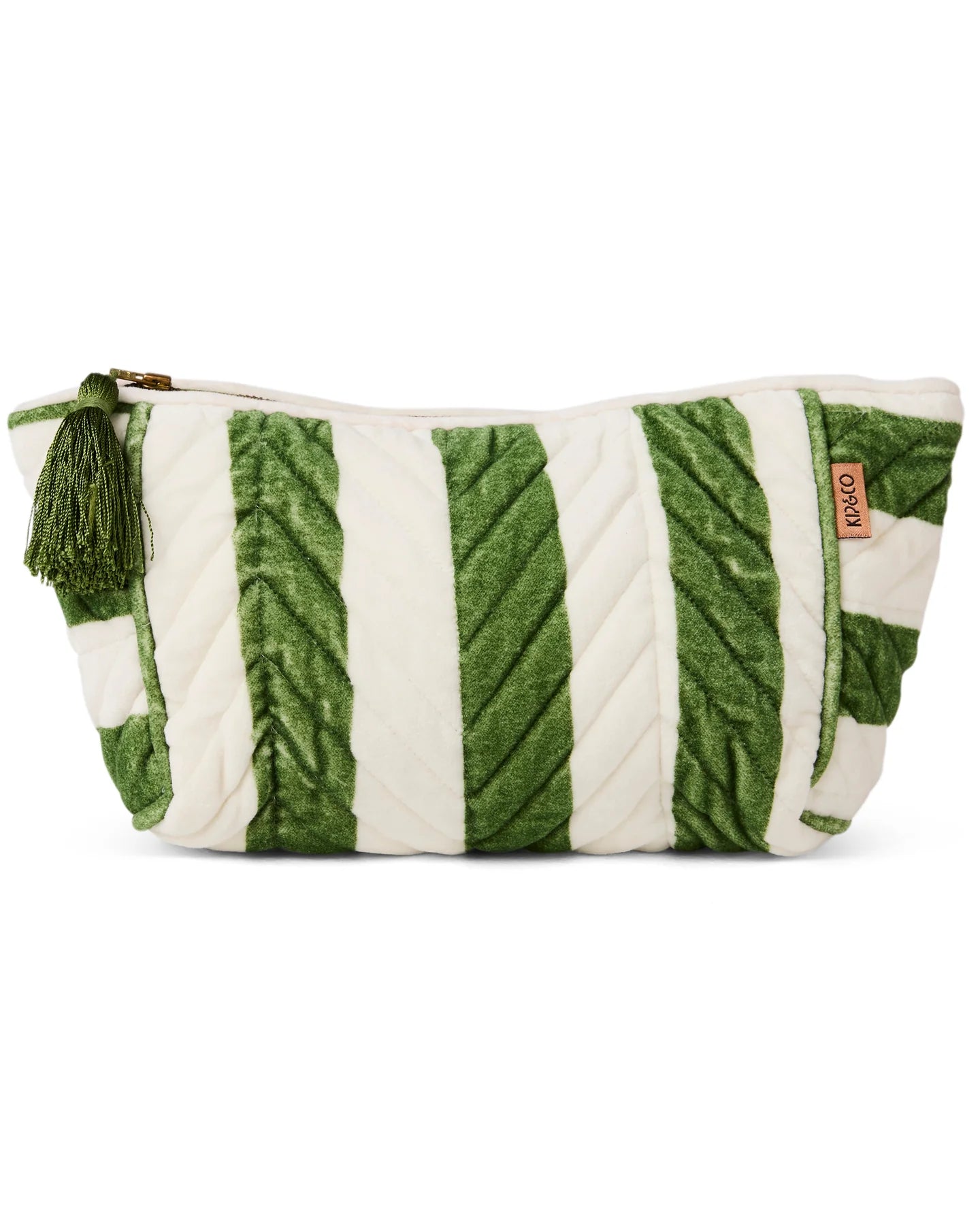 KIP & CO Moss Stripe Velvet Toiletry Bag