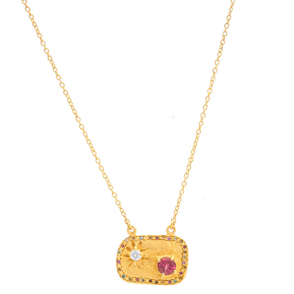 Ruby Teva Gold Fez Necklace PINK TOURMALINE