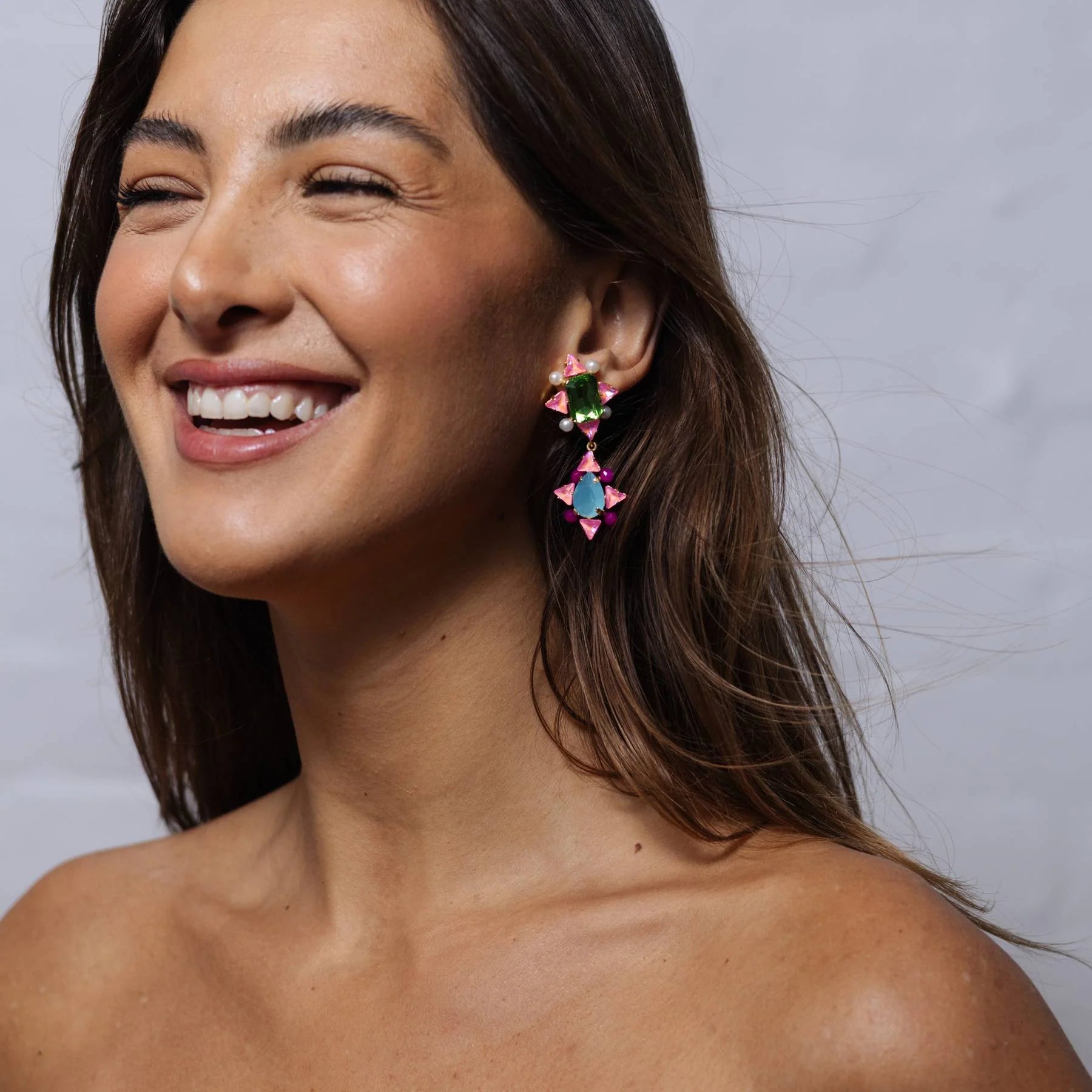 Four Point Gem Earrings NEON PINK