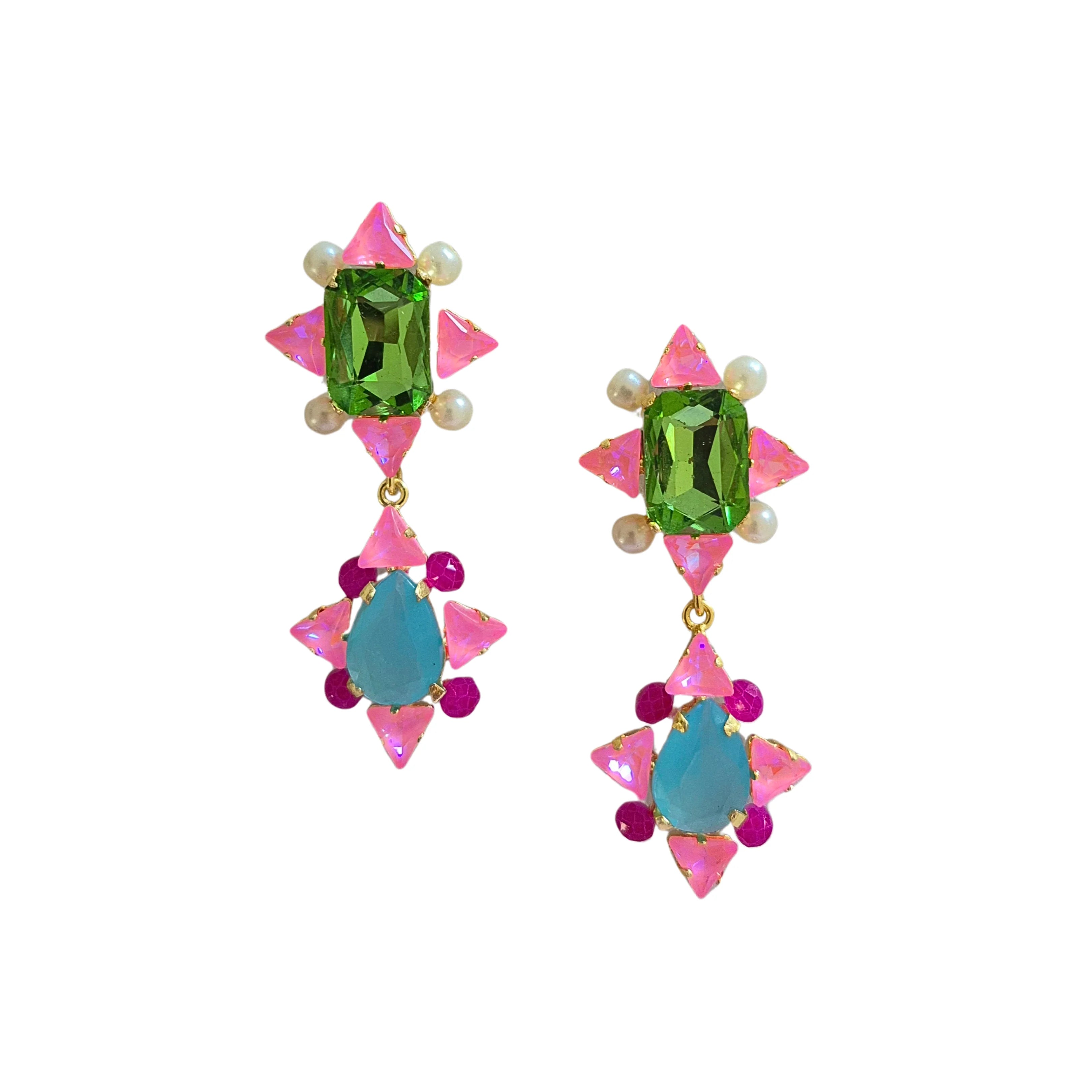 Four Point Gem Earrings NEON PINK