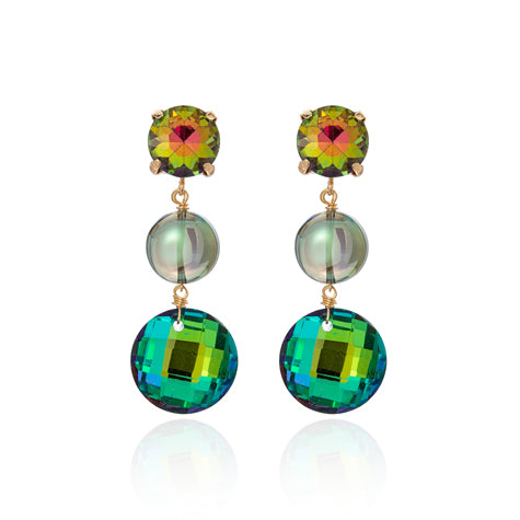 Crystal Triple Drop Earrings GREEN