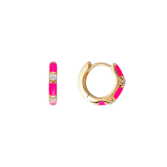 FAIRLEY Enamel Baguette Huggies HOT PINK