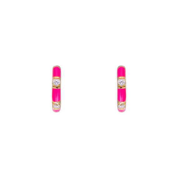 FAIRLEY Enamel Baguette Huggies HOT PINK