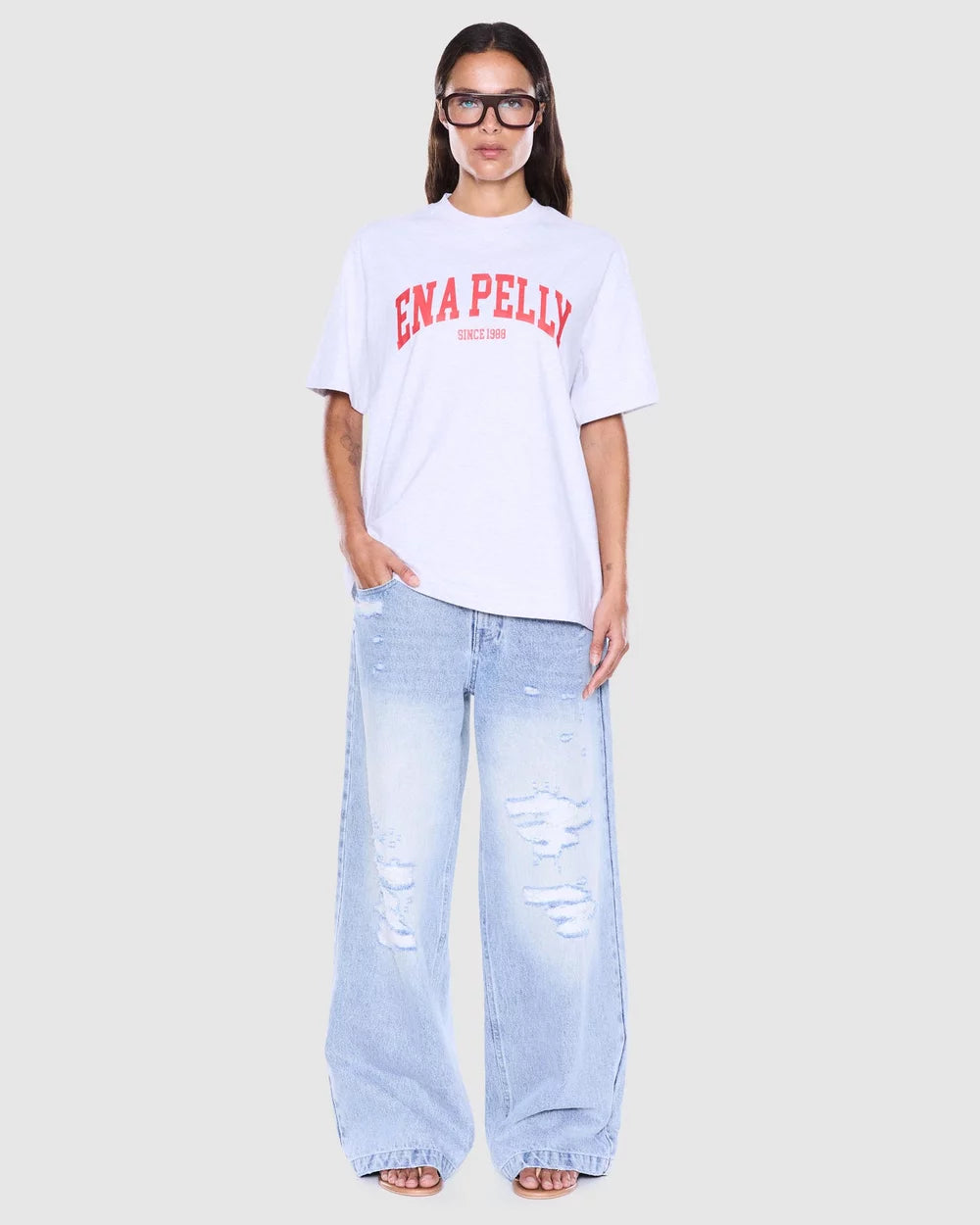 ENA PELLY Sophia Tee  WHITE MARLE / RED