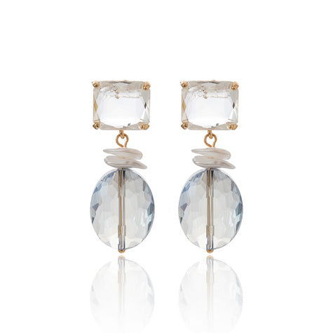 Oval crystal double drop Earrings ICE BLUE