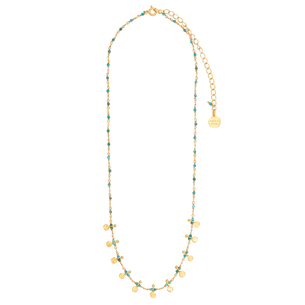 RT23 Link Chain Necklace TURQUOISE AND GOLD DISC