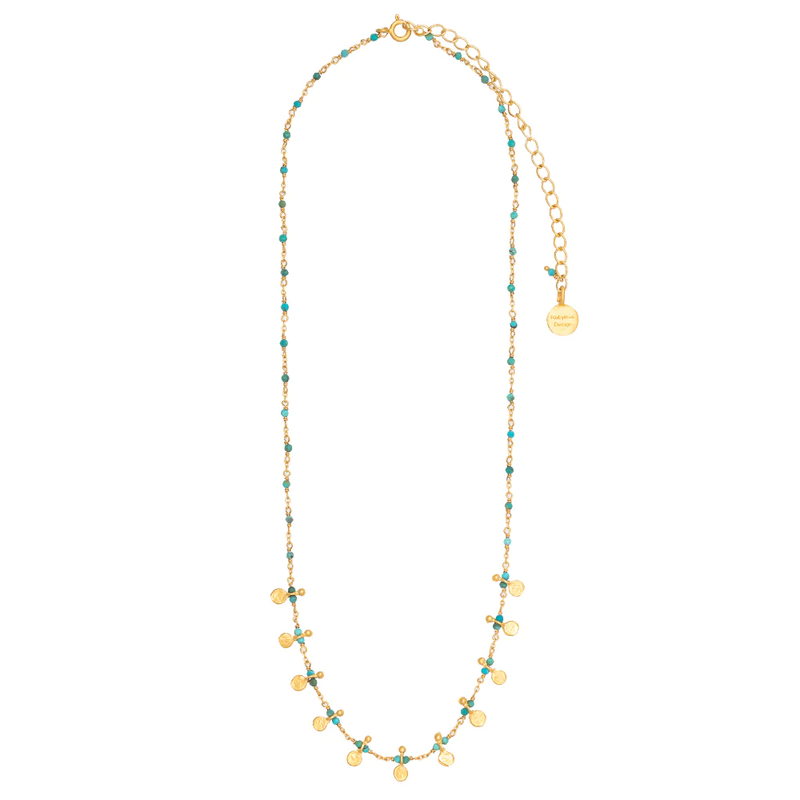 Ruby Teva Link Chain Necklace TURQUOISE AND GOLD DISC