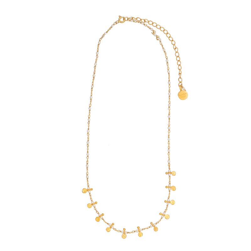 RUBY TEVA Link Chain Necklace PEARL AND GOLD DISC