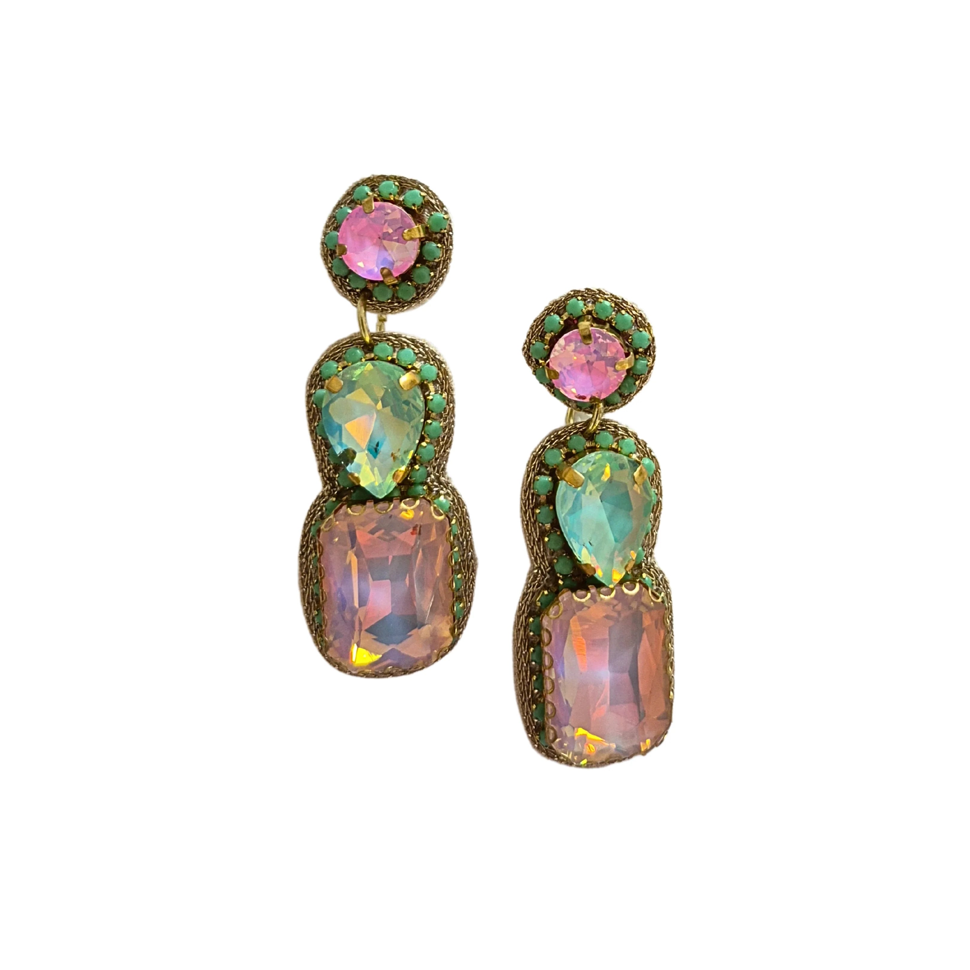 Isabella Statement Earrings PINK/GREEN/PINK