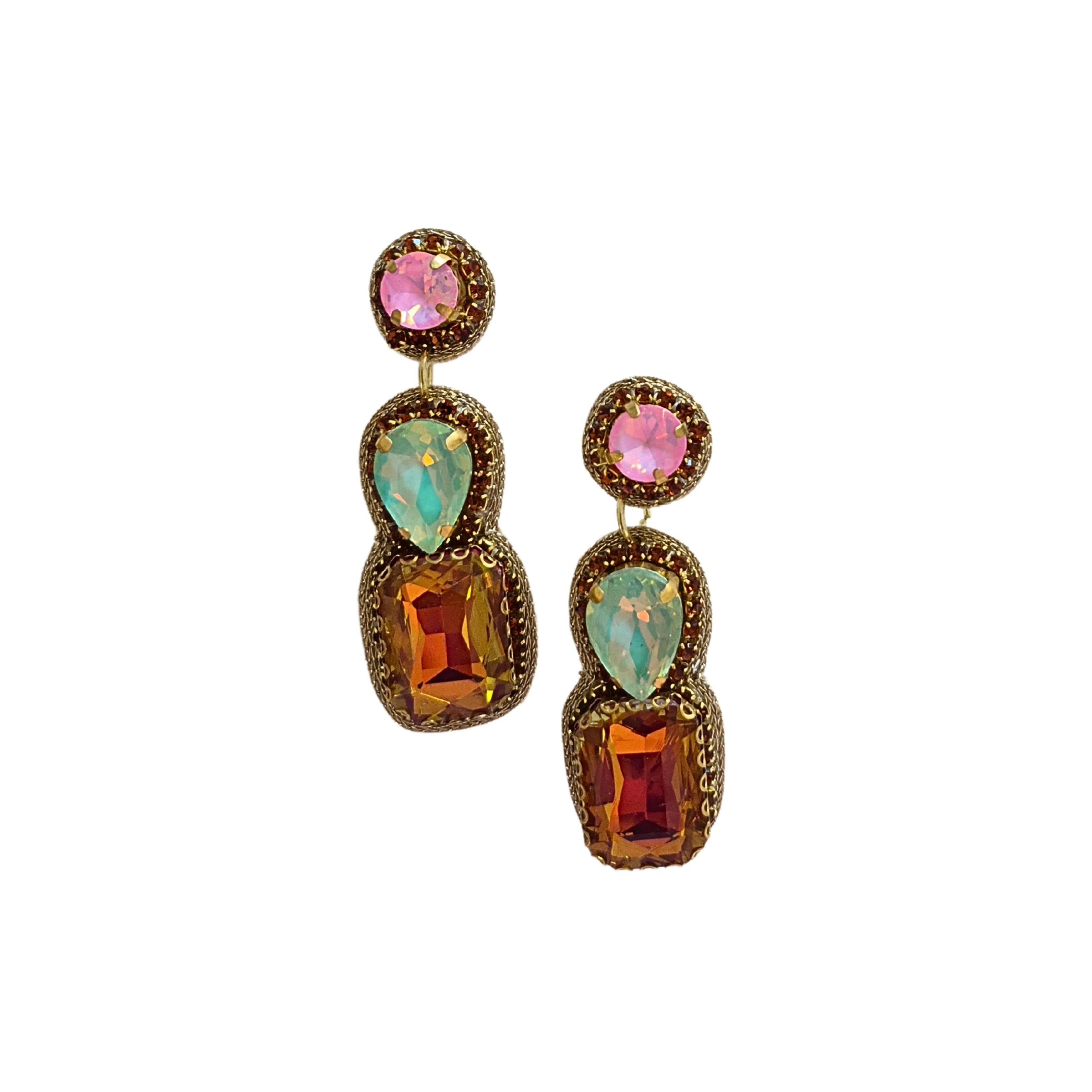 Isabella Statement Earrings PINK/GREEN/ORANGE