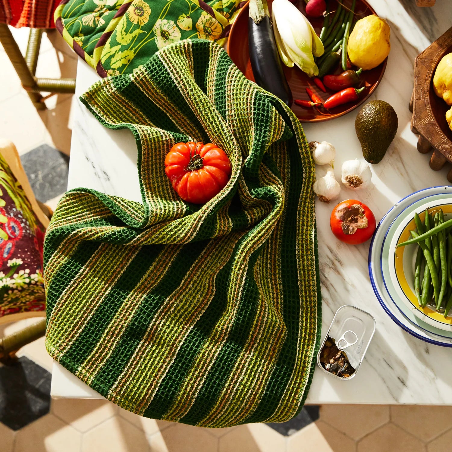 SAGE X CLARE Selene Stripe Tea Towel ANISE
