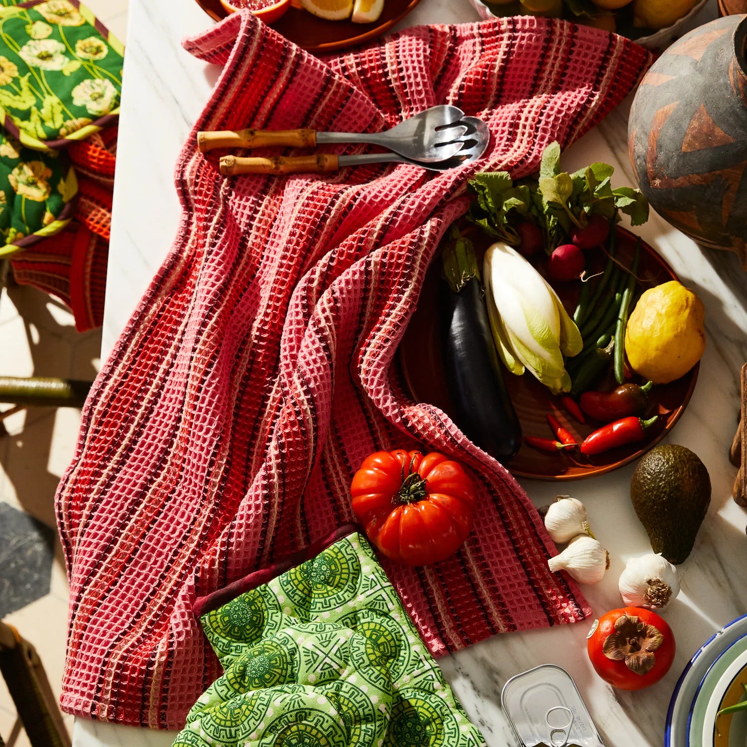 SAGE X CLARE Selene Stripe Tea Towel HIBISCUS