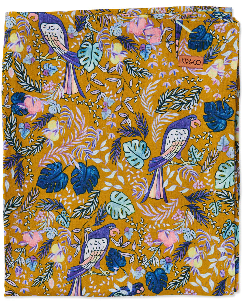 KIP & CO Linen Tablecloth 145 x 270cm BIRDS OF PARADISE