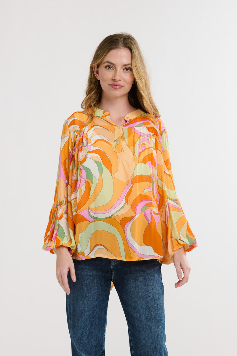 ITALIAN STAR Billow Blouse ORANGE - ONE SIZE