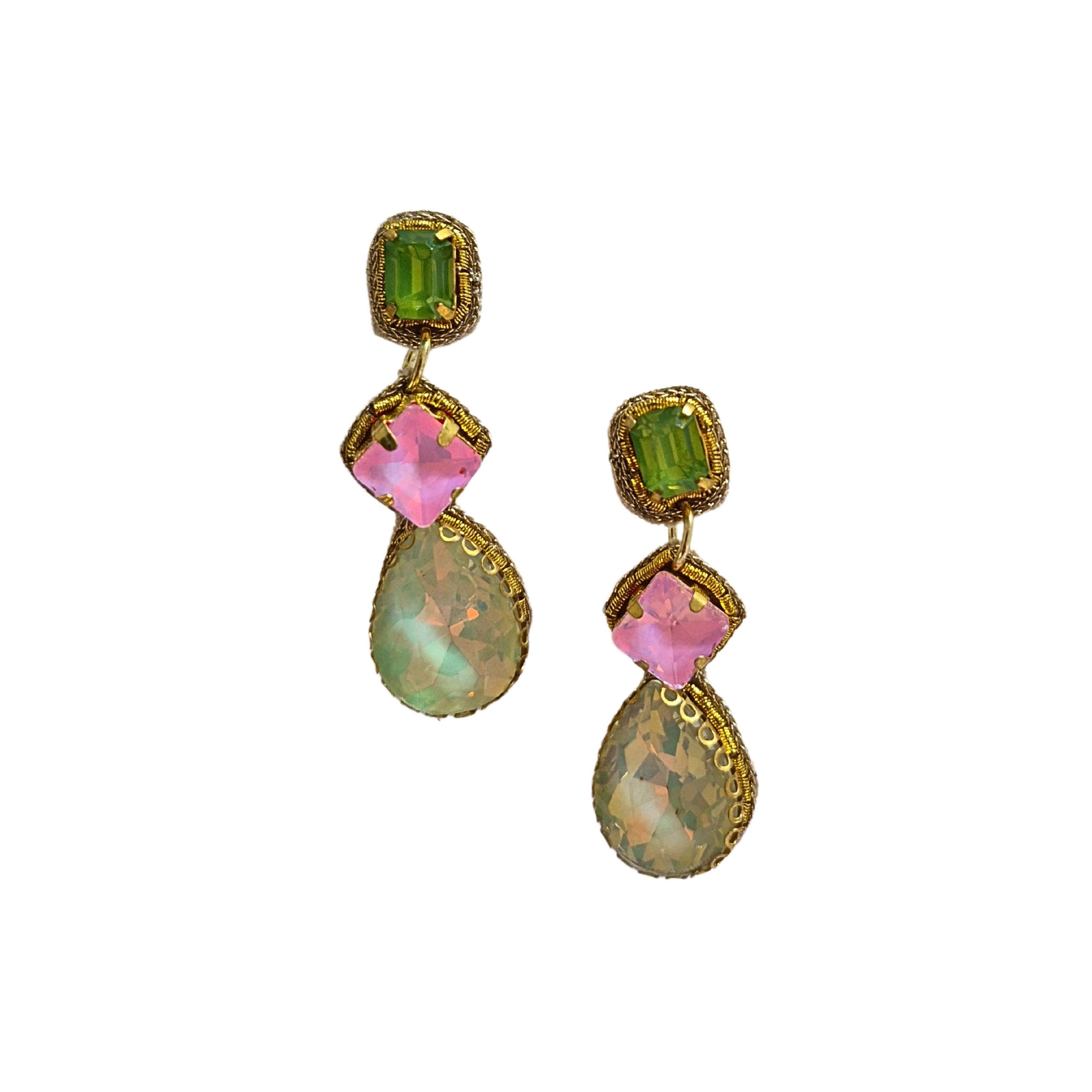 Lily Statement Earrings GREEN/PINK