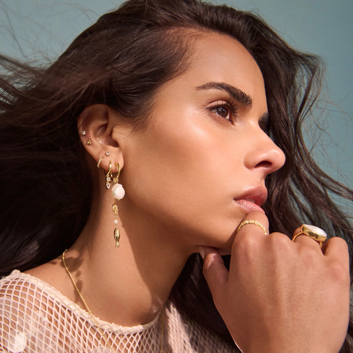 MURKANI Of the Sea Fish & Pearl Long Earrings GOLD