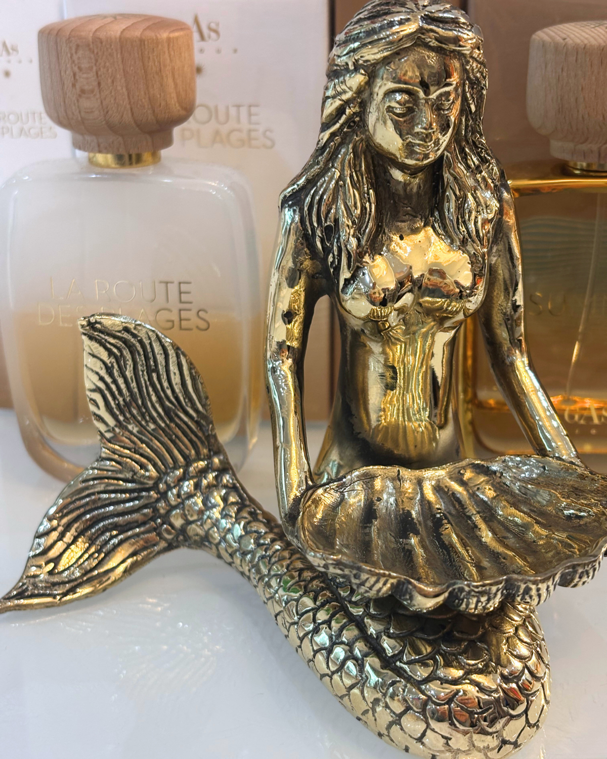 HEI TAI Golden Brass Sitting Mermaid