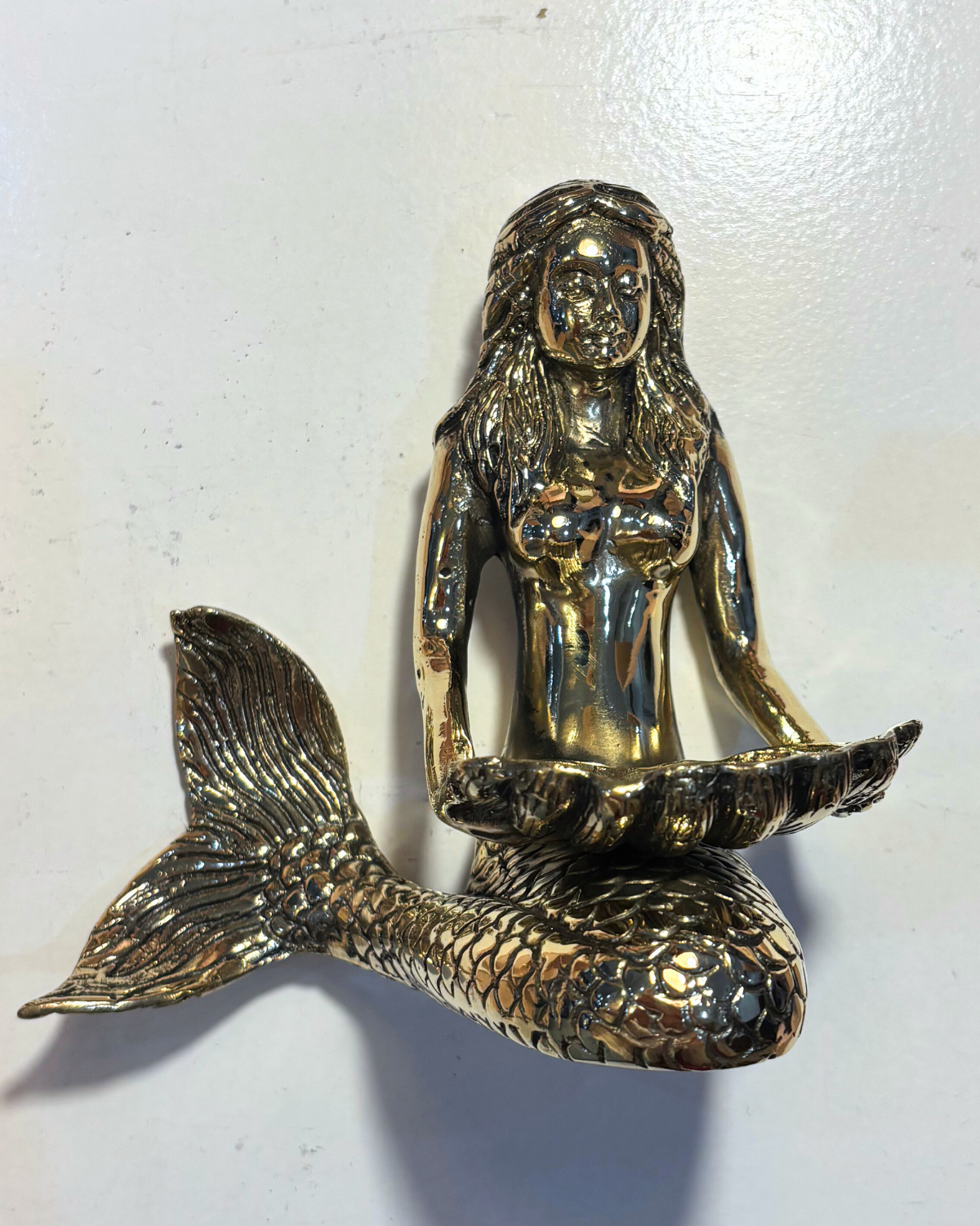HEI TAI Golden Brass Sitting Mermaid