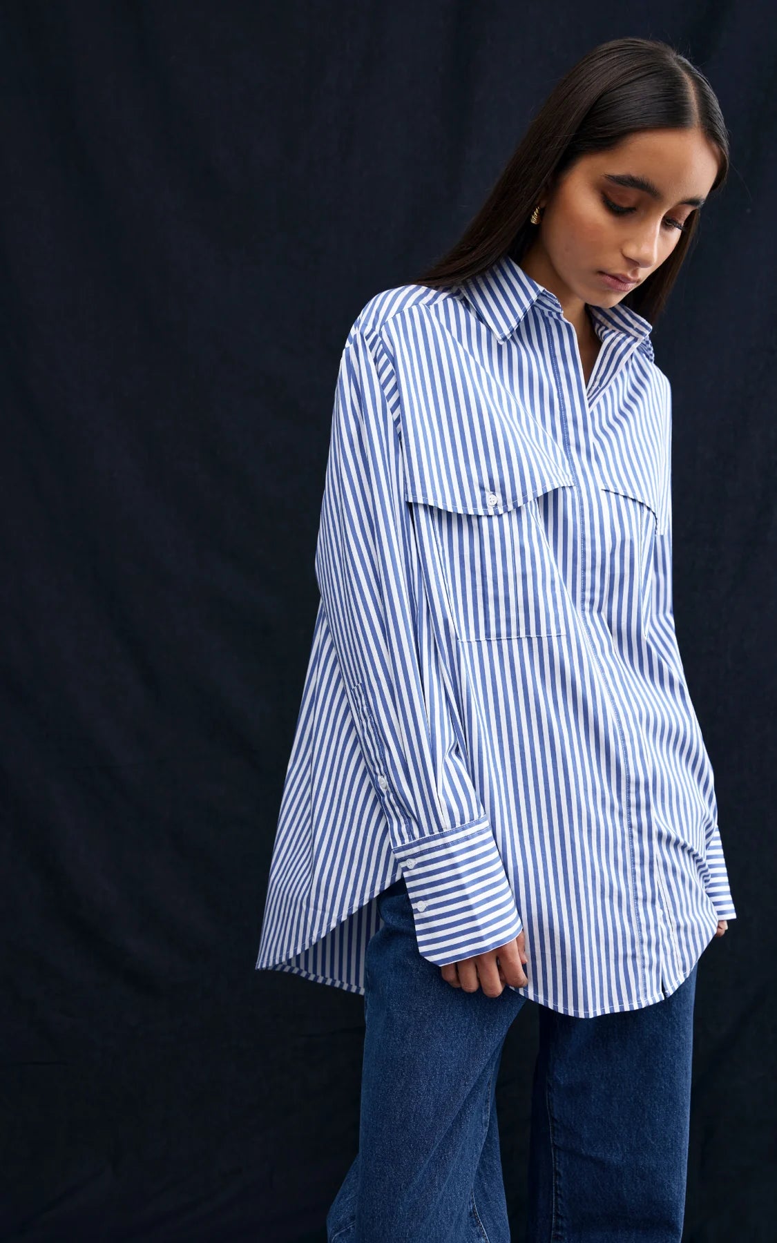 KINNEY Riley Shirt NAVY AND WHITE STRIPE