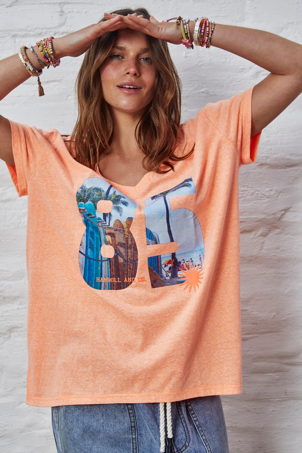 CAT HAMMILL Retro V Neck Tee ORANGE