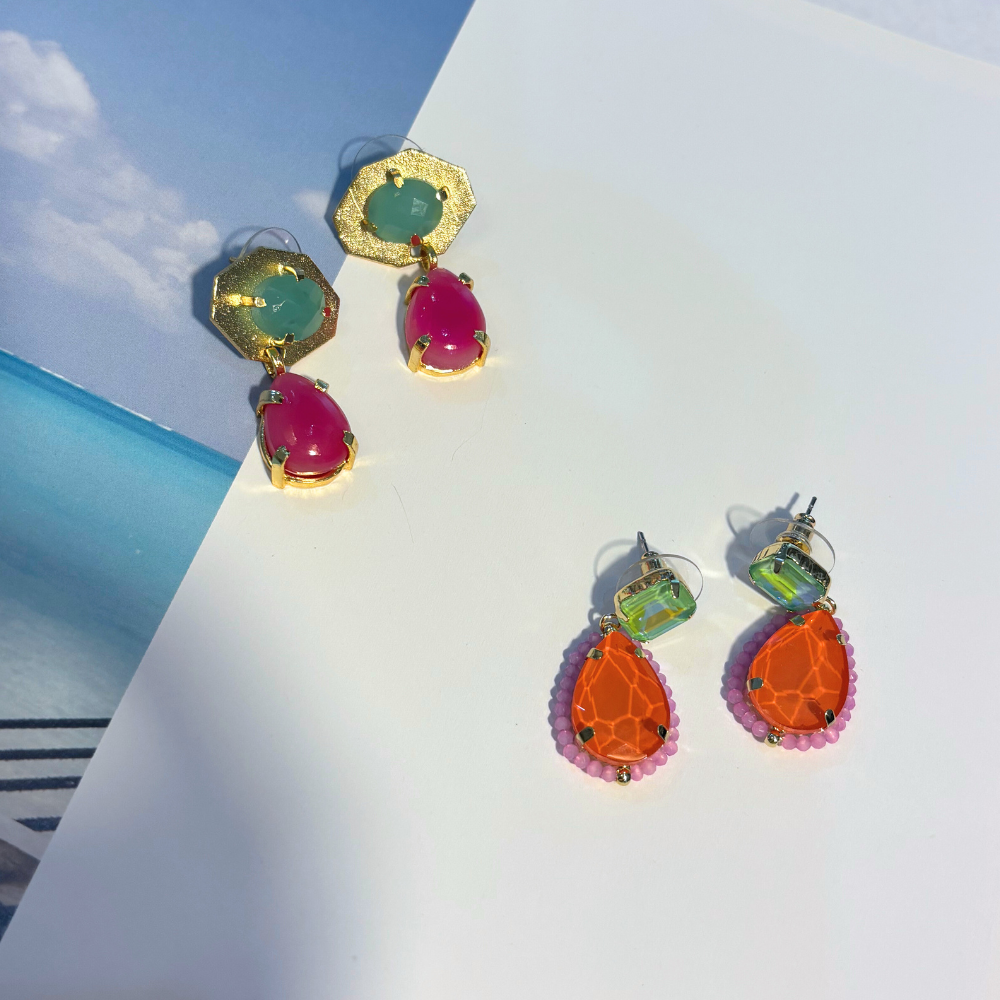 Zoe Statement Earrings PINK/GREEN
