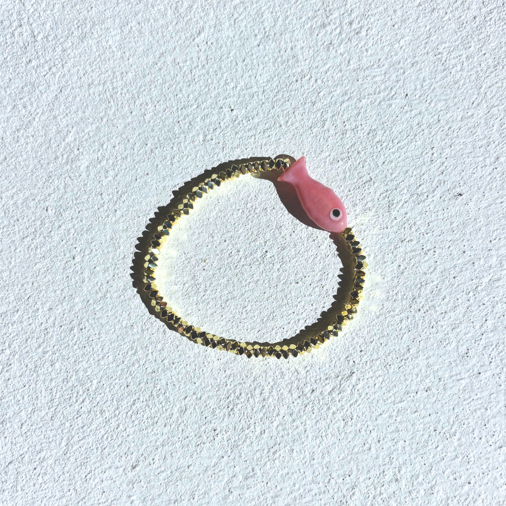 HEI TAI Gold Charm Bracelet PINK FISH