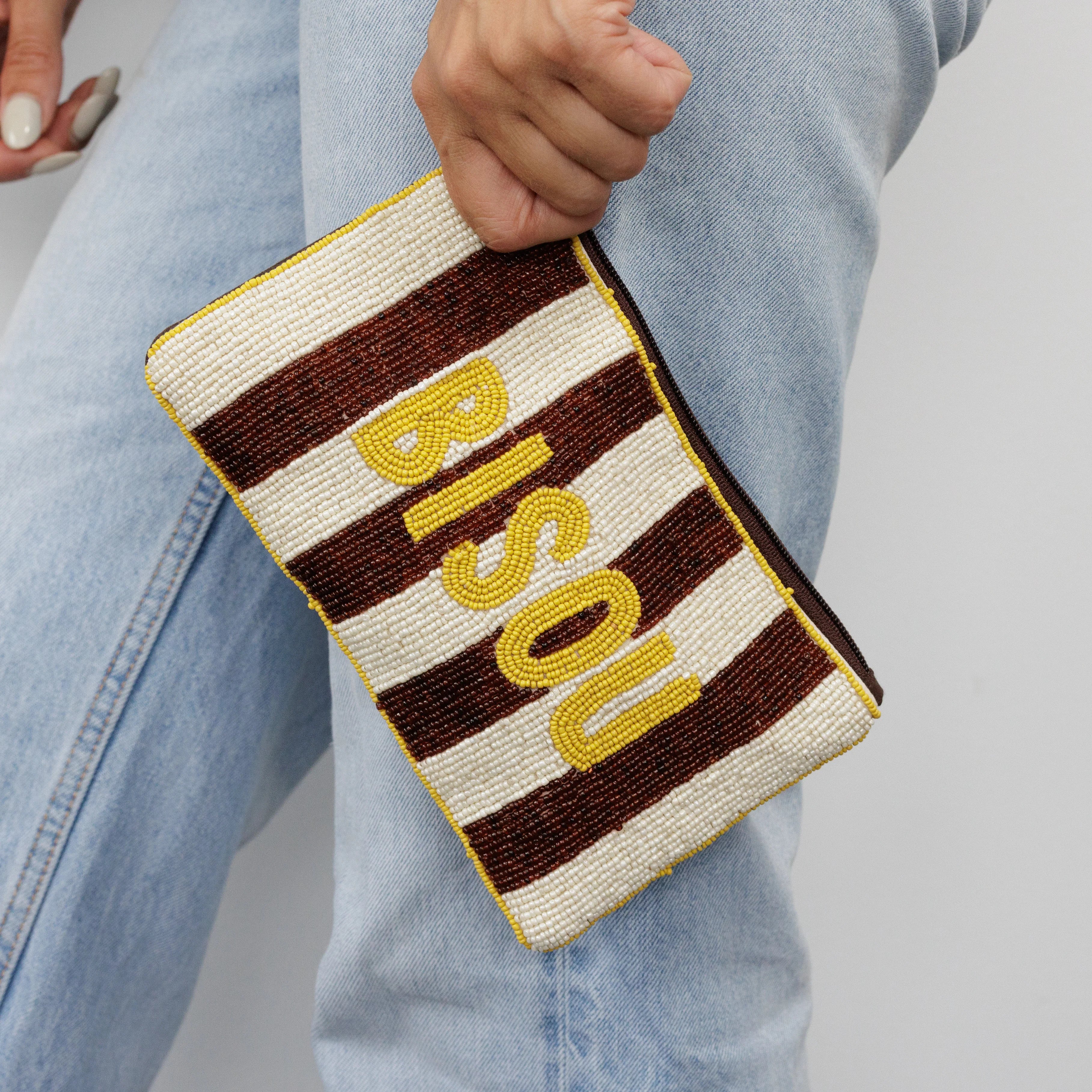 BISOU Beaded Clutch CHOC STRIPE
